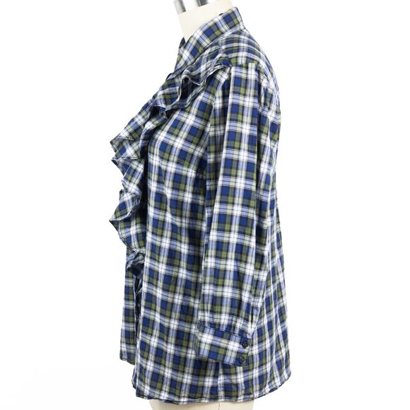 Tory Burch Tartan Plaid Button Down Ruffle Shirt - Size 12 - Picture 4 of 13